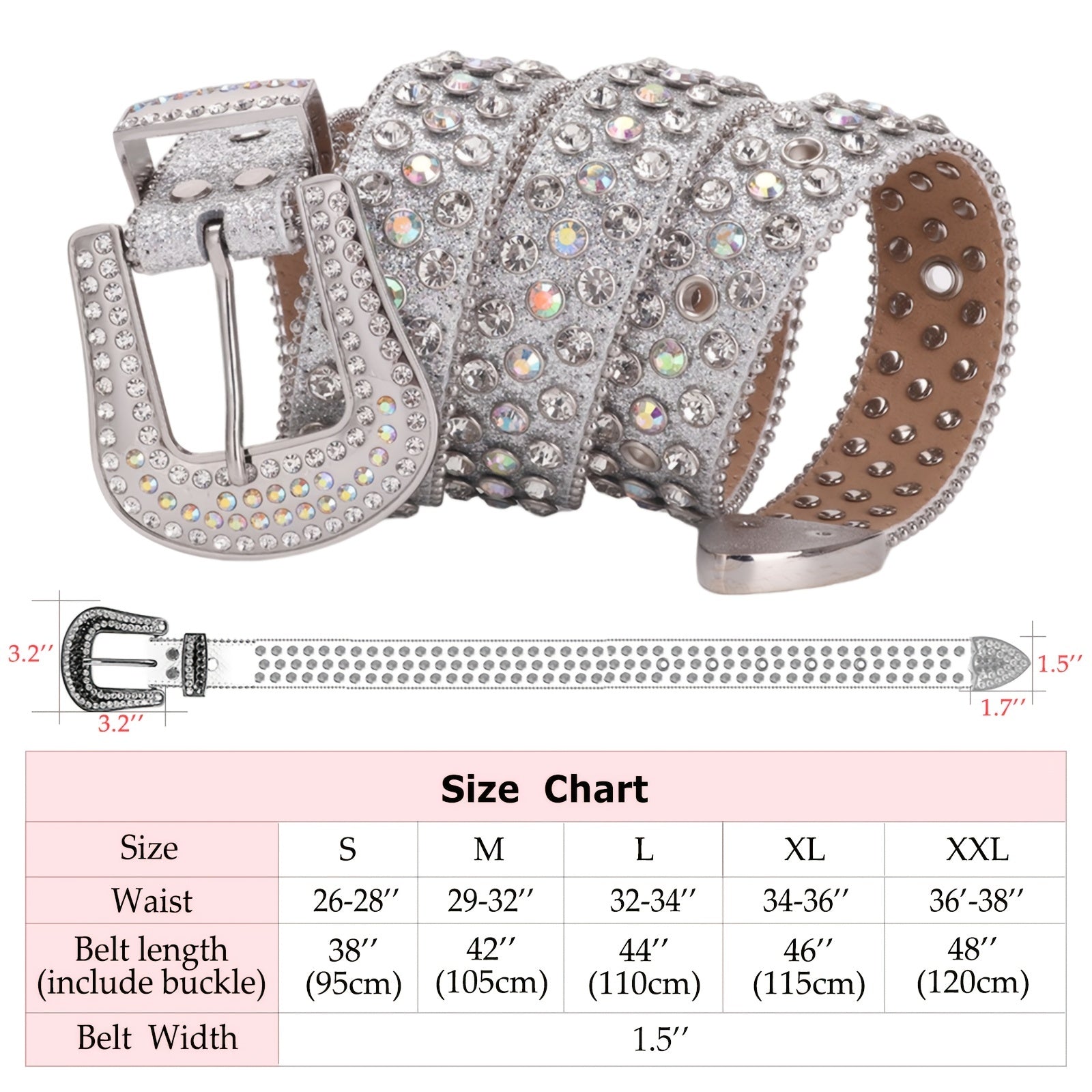 Unisex Crystal Studded Western Rhinestone Belt for Pants and Jeans