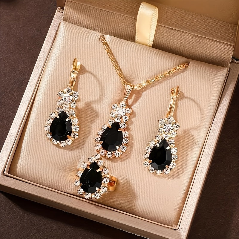 Women’s Alloy Jewelry Set with Teardrop Pendant Earrings and Ring for Daily Wear