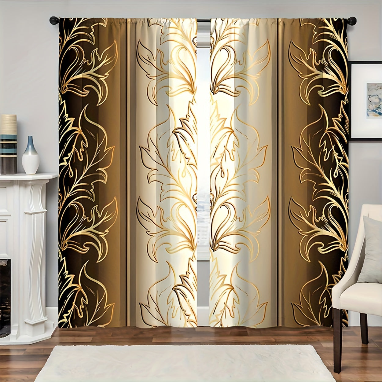 Leaf Print Curtains 2 Pieces with Rod Pocket for Bedroom Living Room Decor