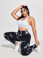 Plus Size Women Seamless Quick-Dry Tie-Dye High Waist Yoga Leggings 3 Pack