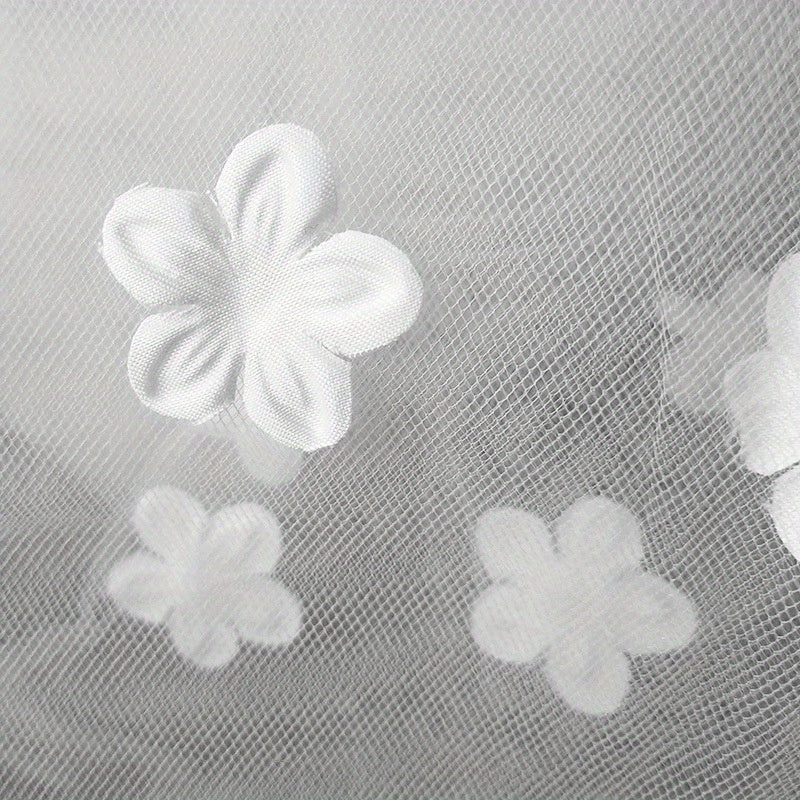 Elegant Bridal Veil with Heart-Shaped Flower Accents Long Tulle Wedding Veil with Yarn Fringe and Starry Sky Design