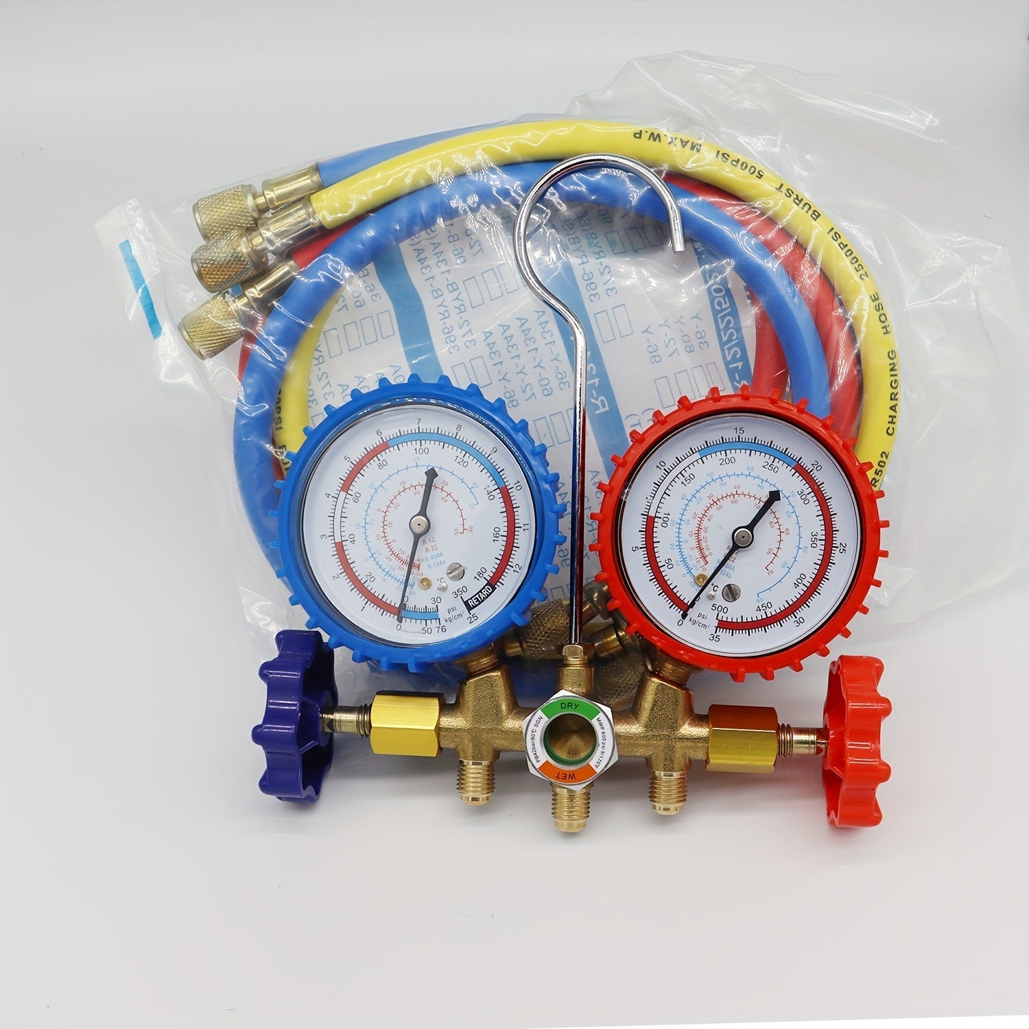 HVAC Auto 3-Way AC Manifold Gauge Set Refrigerant Charging Tool with Quick Couplers