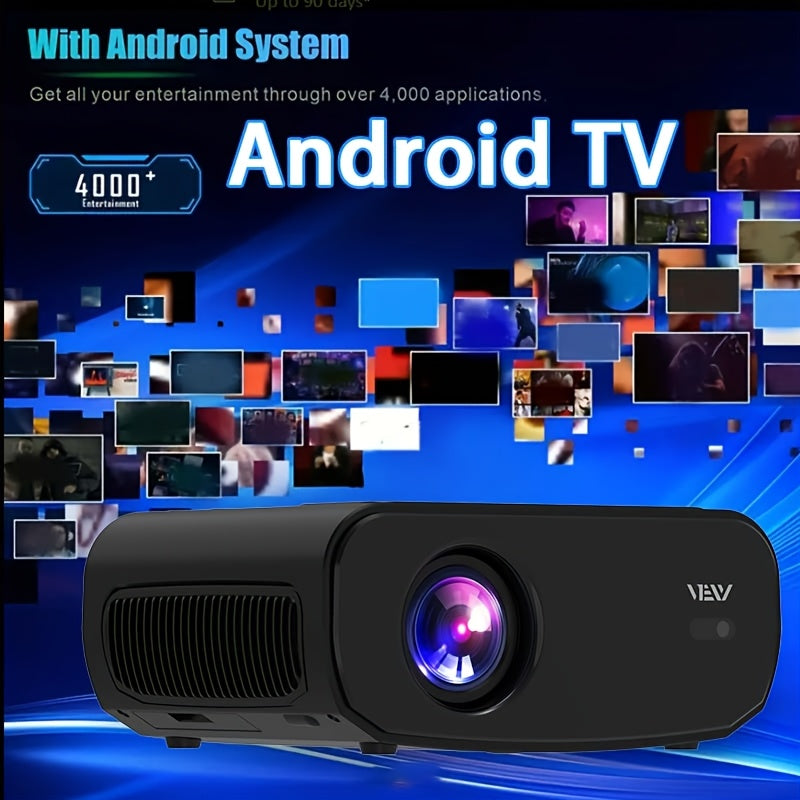 Portable 1080P Projector with Android TV WiFi 6 4K Support for Home Theater