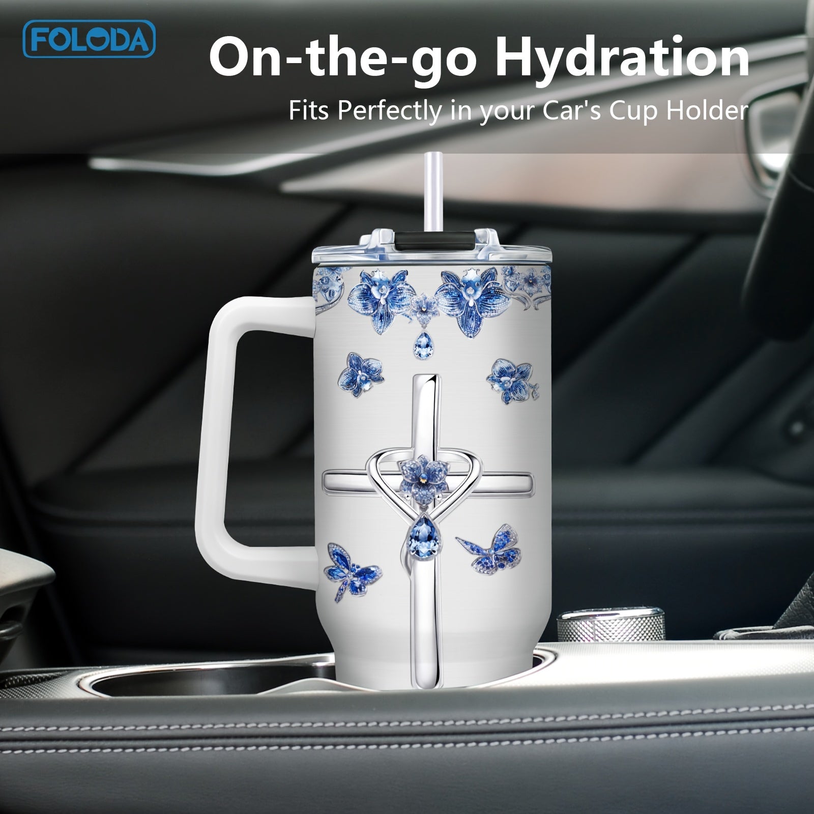 40oz Insulated Stainless Steel Coffee Mug with Handle Leakproof Lid and Straw