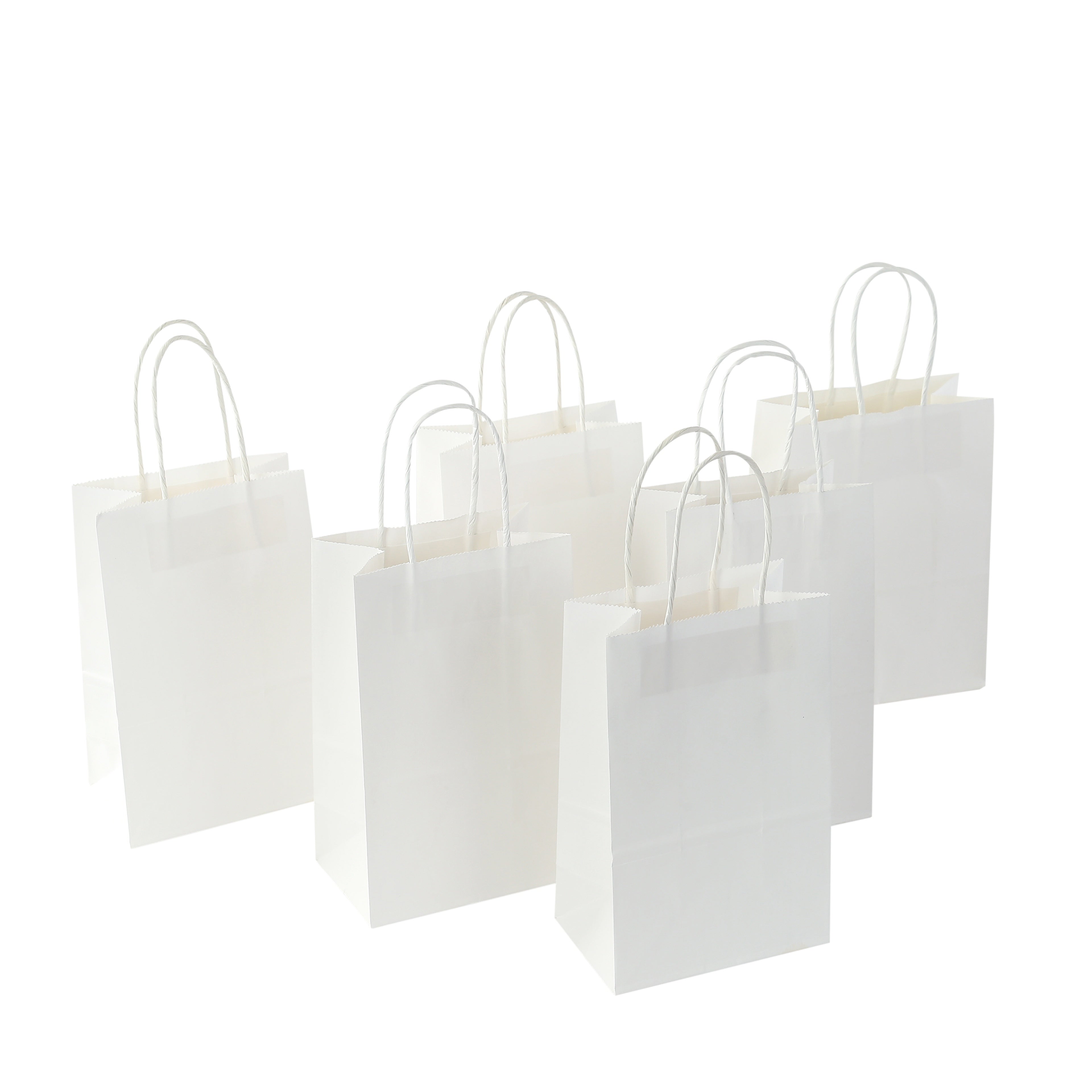White Kraft Paper Tote Bags with Handles Set of 100 for Food Take Out Gift Wrapping
