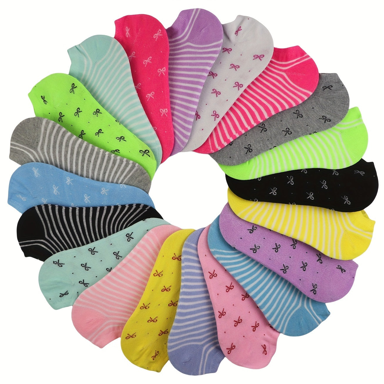 Women’s Ankle Socks 20 Pairs Lightweight Breathable Cotton-Polyester Geometric