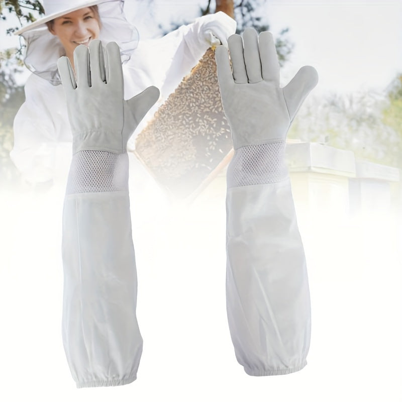 Sheepskin Beekeeping Gloves with Mesh Cotton Sleeves Size L/XL Durable Material