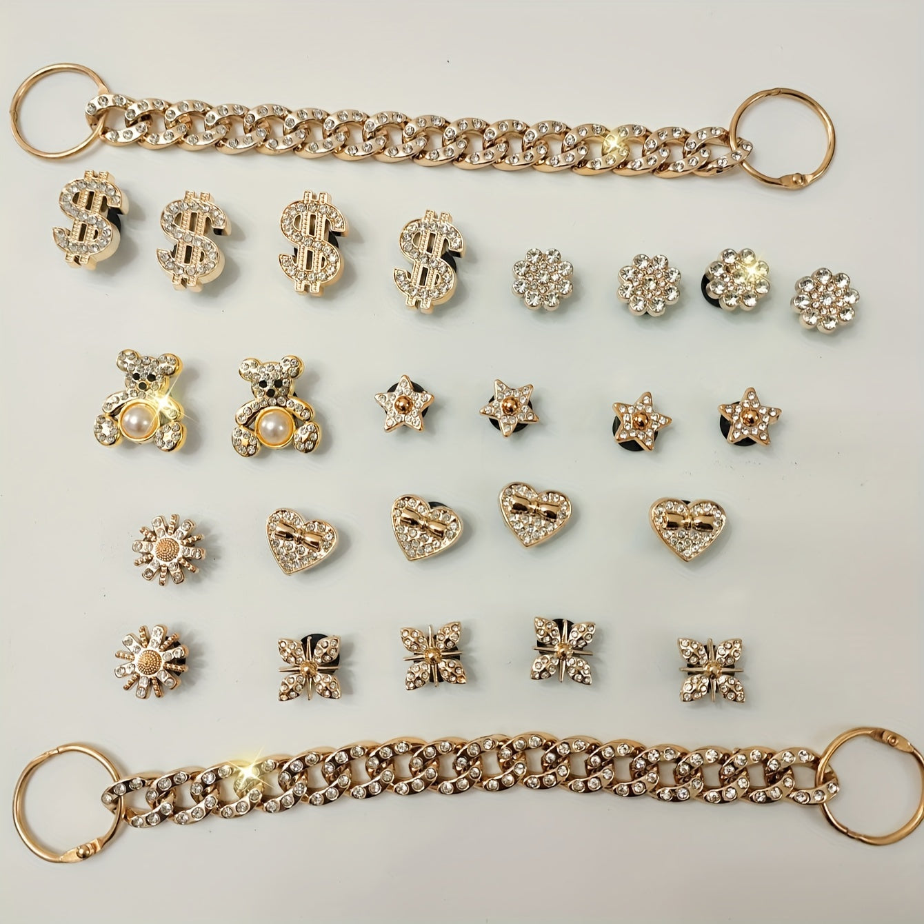 Kids Girl Shoe Charms Set with Chain Diamond Bear Money Durable ABS