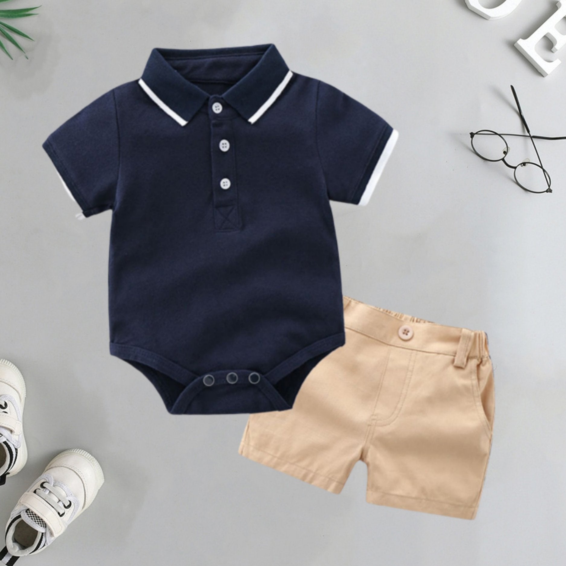 Yigitlar uchun paxta polo kofta va shortlar to'plami, bolalar va kichkina yoshdagi bolalar uchun, bahor yoz, oddiy rang