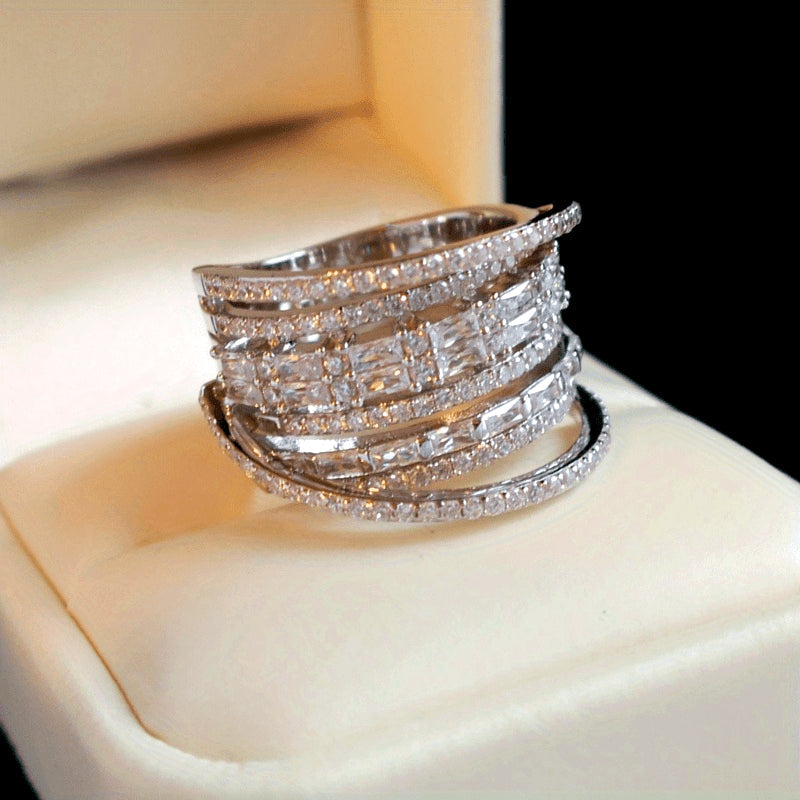 Women's Square Cubic Zirconia Wedding Ring Copper Band for Daily Wear and Events