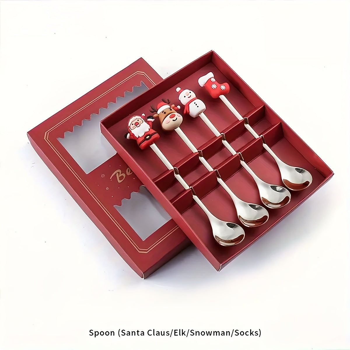 Stainless Steel Christmas Tableware Set 4/6 Pieces for Holiday Party Gift Set with Forks and Spoons