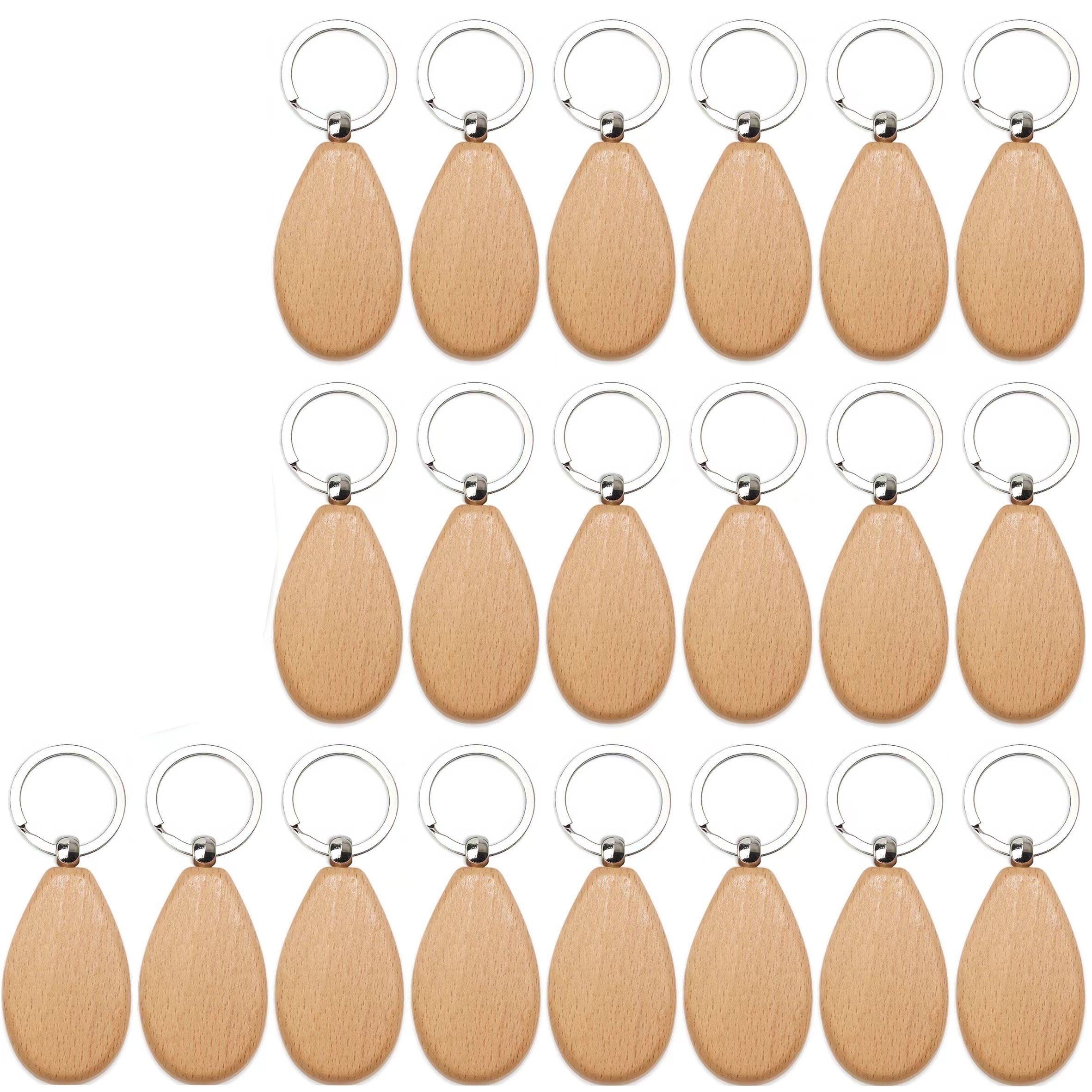 Twenty Pieces Wooden Keychain Blanks Rectangular for Engraving Jewelry Craft Projects