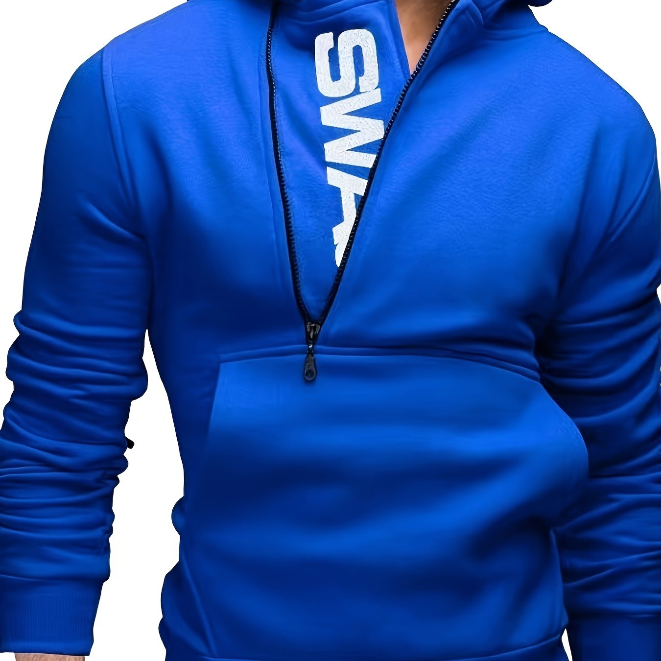 Men's Long Sleeve Letter Print Hoodie with Kangaroo Pocket Zipper and Hooded Collar for Casual Outdoor Sports in Autumn and Winter