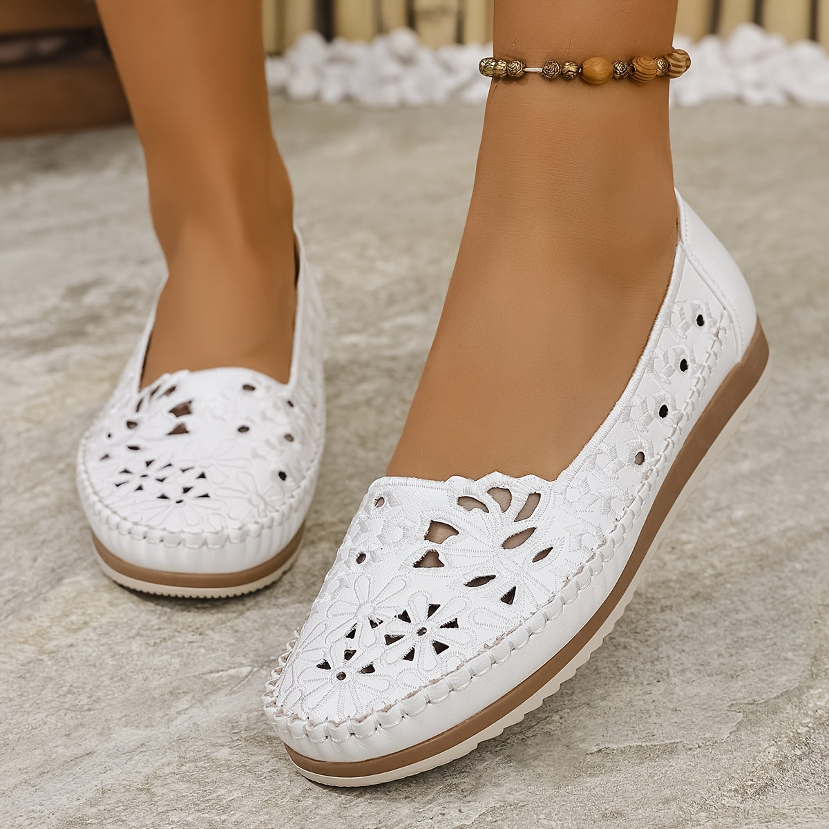 Women's Slip-On Ballet Flats Breathable Floral Cushioned All-Season Wide