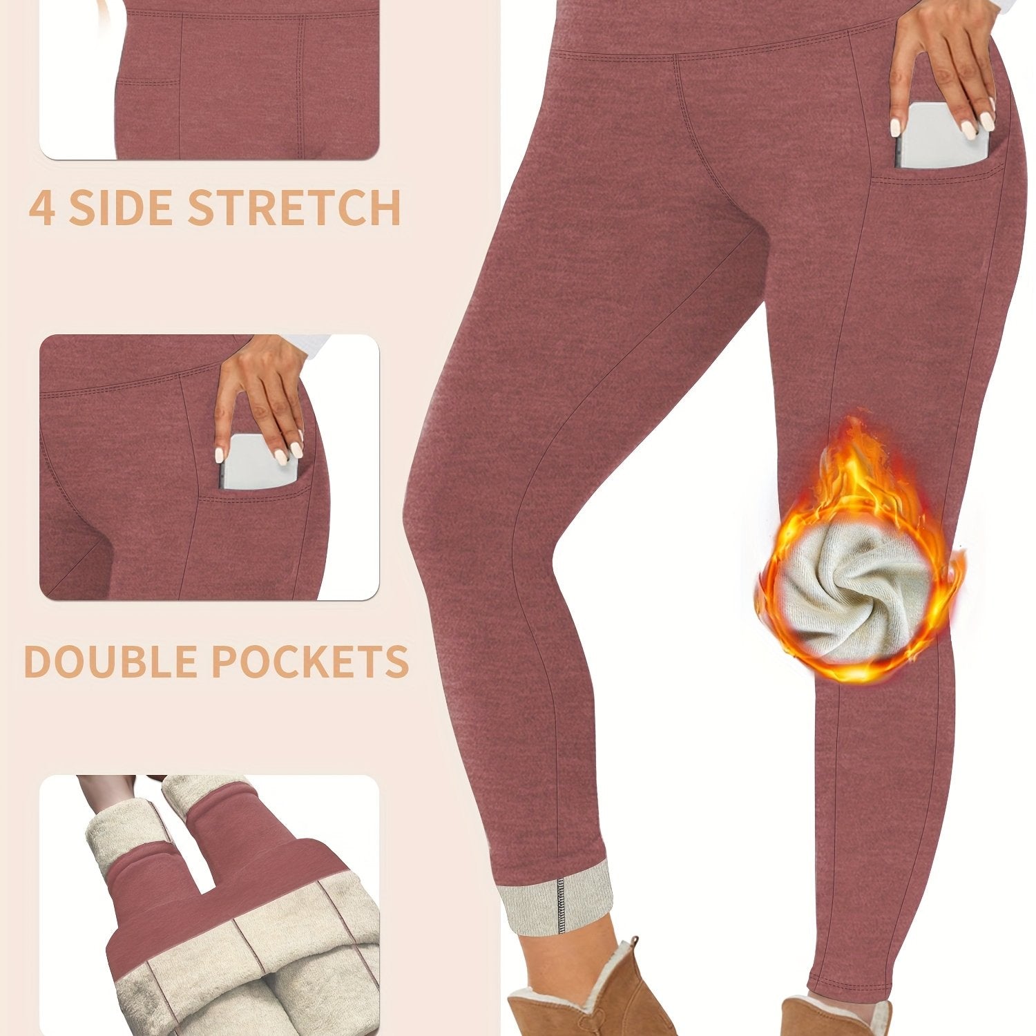Women's Plus Size High Waist Thermal Yoga Pants with Pockets