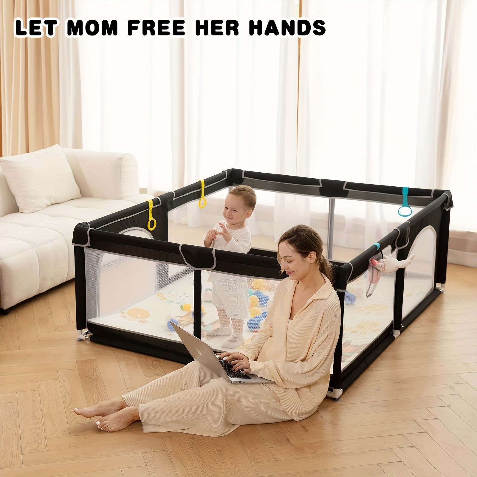 Large Play Yard with Mat and Safety Fence 180cm x 150cm Indoor Outdoor Playpen