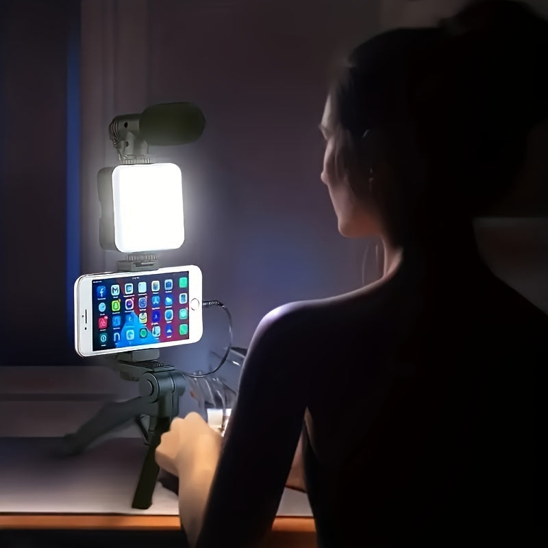 Smartfon video to'plami, gimbal, LED chiroq, tripod o'rnatish va selfilar, vloglar va fotosuratlar uchun mikrofon bilan.