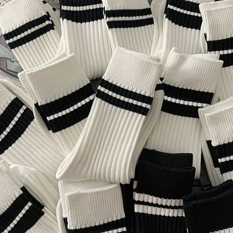 Men's Black and White Long Tube Socks 10 Pairs Autumn Winter Absorbent Anti-Odor Sports