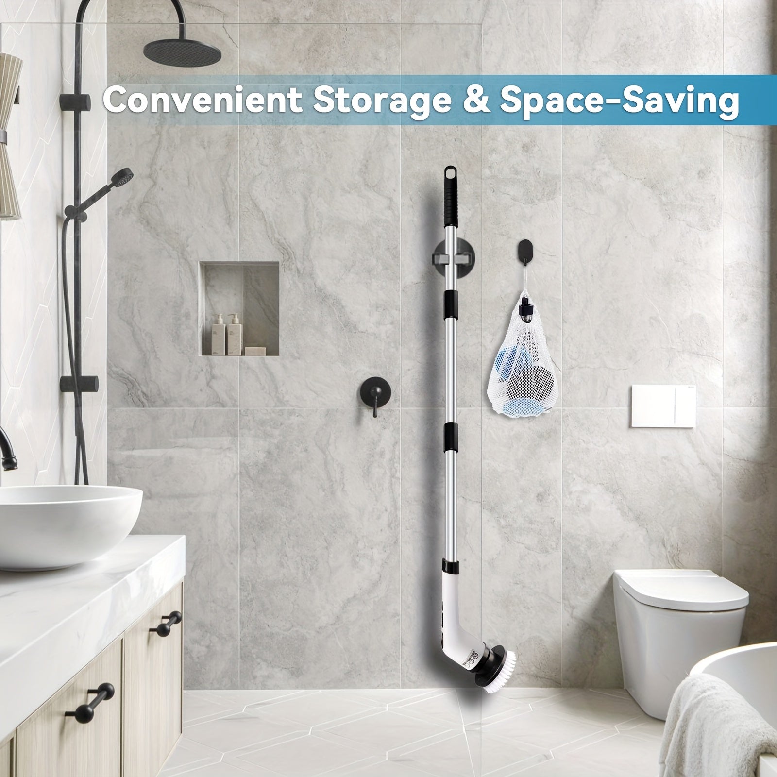 Cepillo de limpieza eléctrico inalámbrico giratorio con cabezales reemplazables y mango ajustable