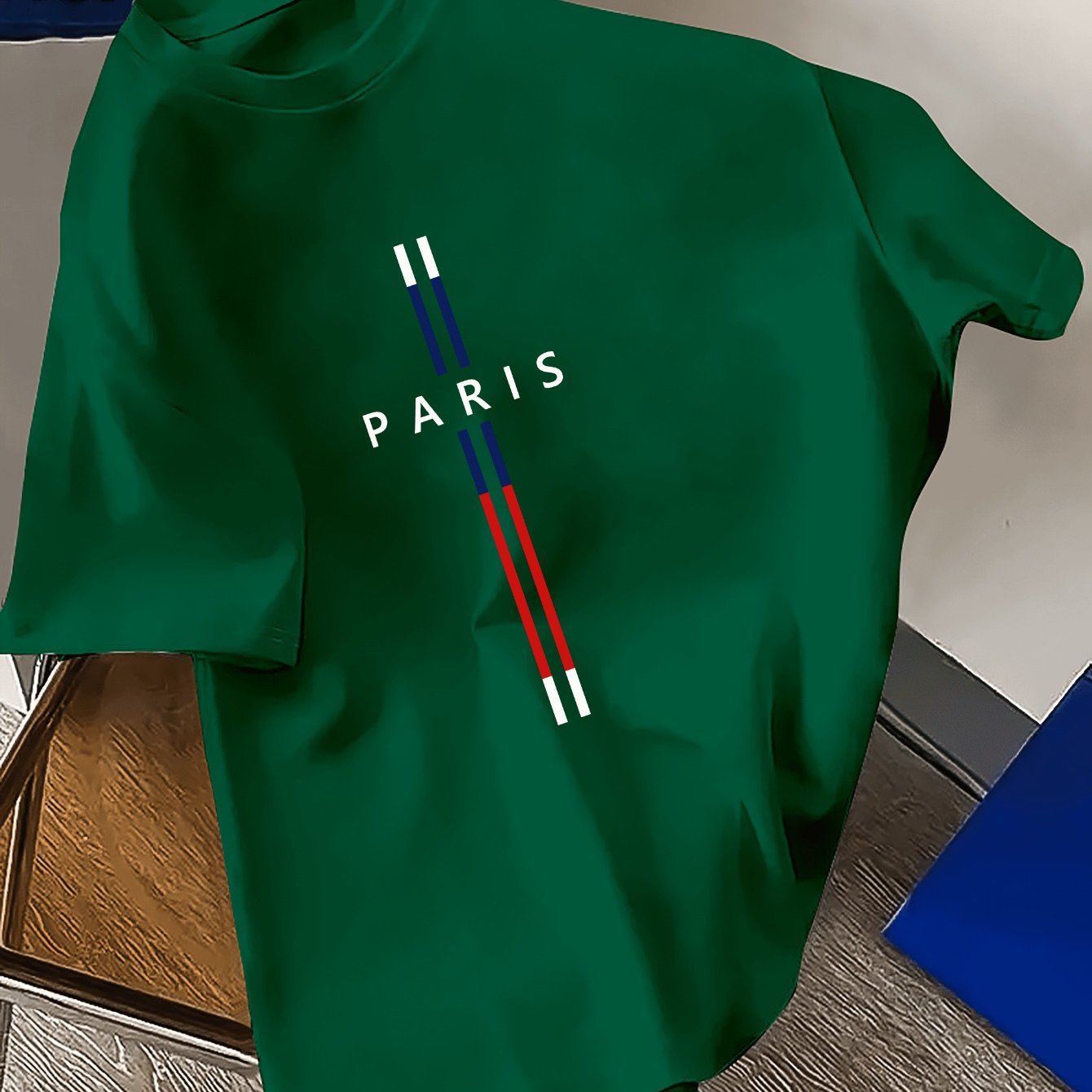 Men's Polyester Casual T-Shirt with Geometric Paris Print Summer Regular Fit