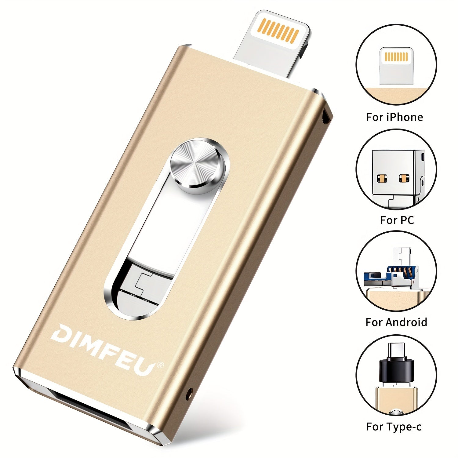 128GB USB flesh drive Lightning Type-C USB 3.0 yuqori tezlikda tashqi saqlash uchun iPhone iPad Android PC