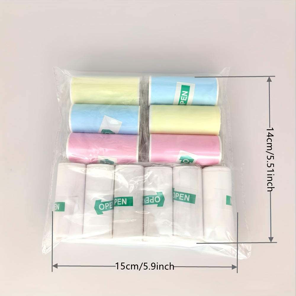 12 рулонов мини-термобумаги для термопринтеров 57x25 мм, белые и цветные наклейки для портативных термопринтеров