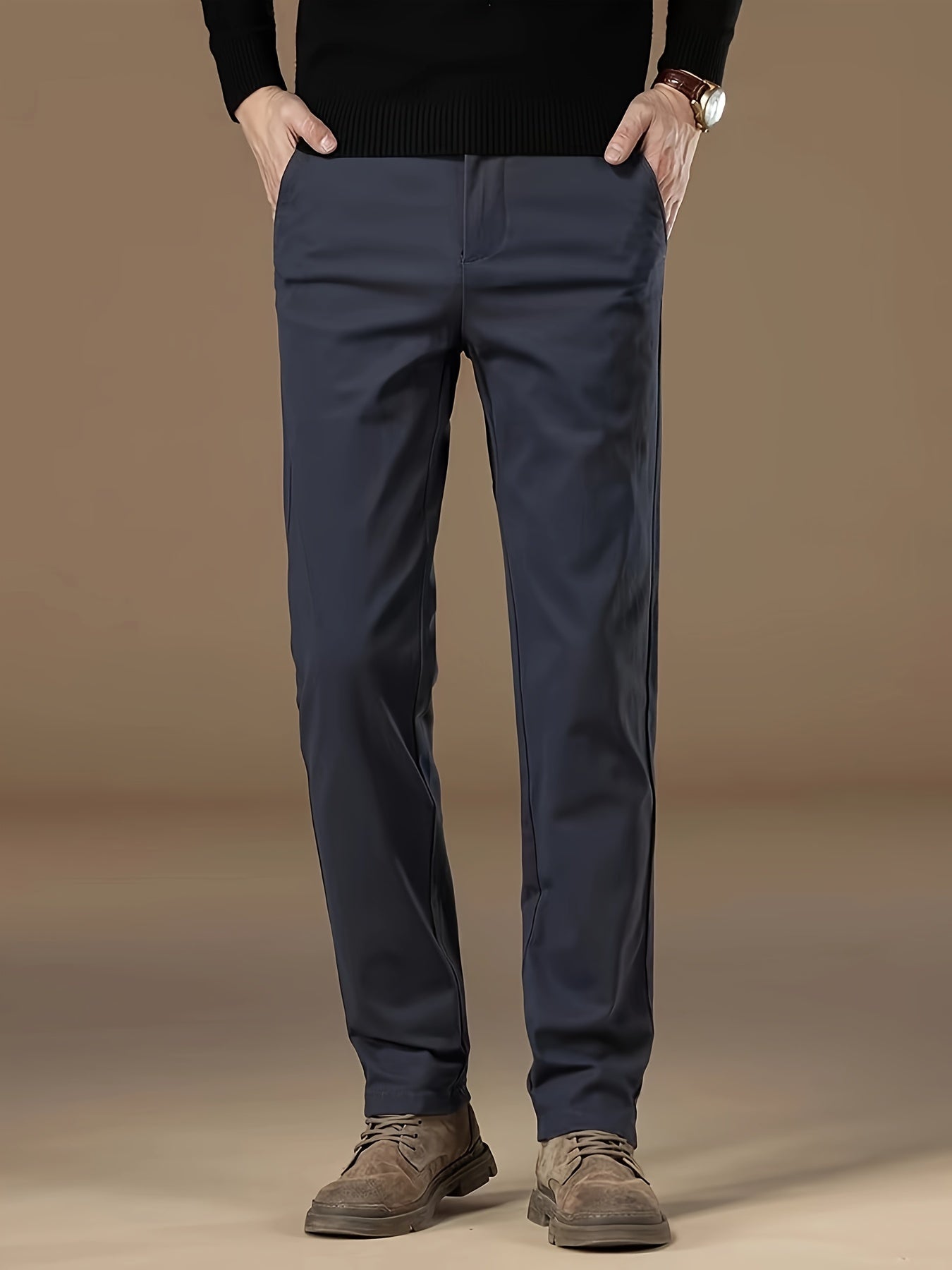 Men's Cotton Blend Business Casual Pants Regular Fit Straight Leg Solid Color Spring Fall