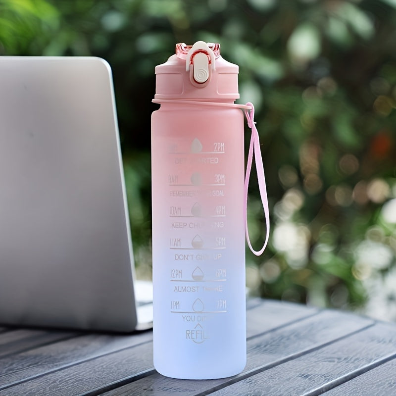 Pink Water Bottle with Straw and Time Marker for Women, Fitness, Daily Use