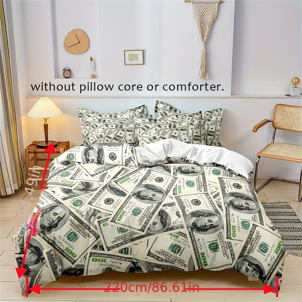 Duvet Cover Set with 100 Print Three-Piece Soft and Comfortable Bedding for Bedroom or Guest Room