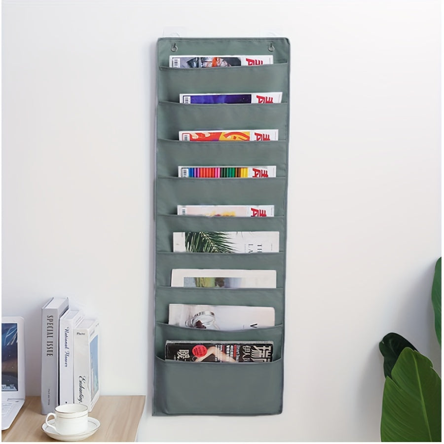 Organizador de almacenamiento en lienzo de pared con múltiples bolsillos para revistas y suministros de oficina
