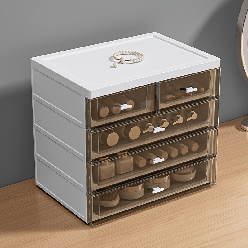 Large Capacity Plastic Desk Organizer with Drawer for Makeup Office Supplies and Toiletries