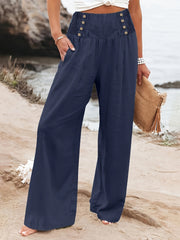 Women's Plus Size Wide Leg Pants with Drawstring Waist Solid Color Casual Beach