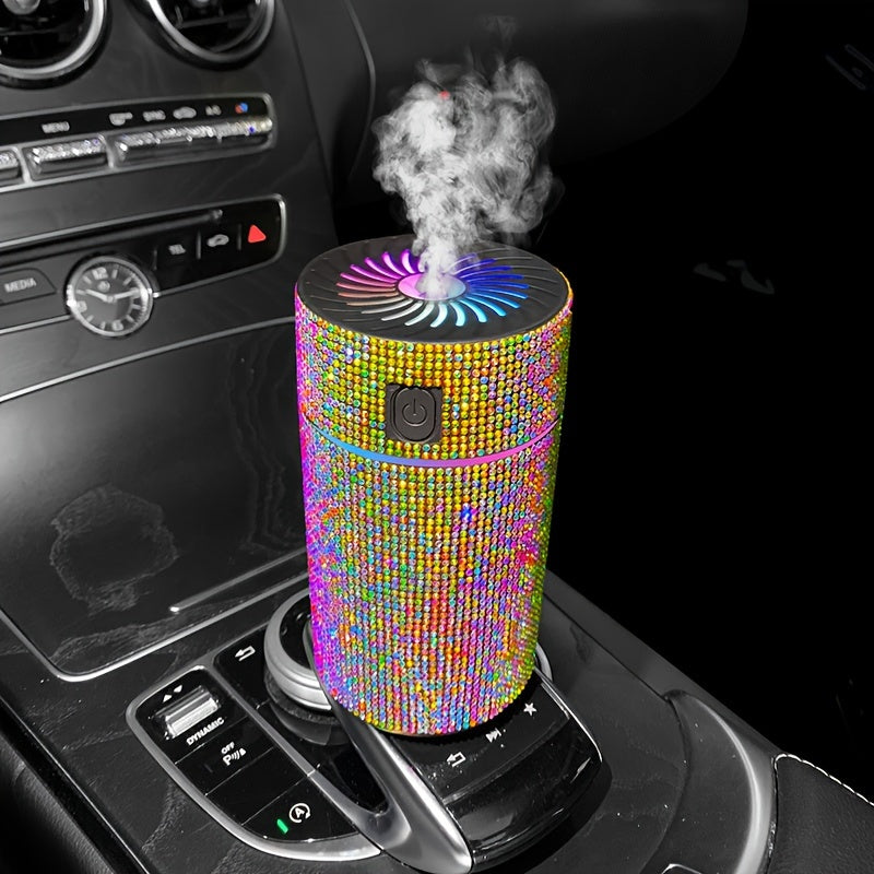 Luxury Rhinestone Car Diffuser Humidifier with LED Lights Aromatherapy Air Freshener