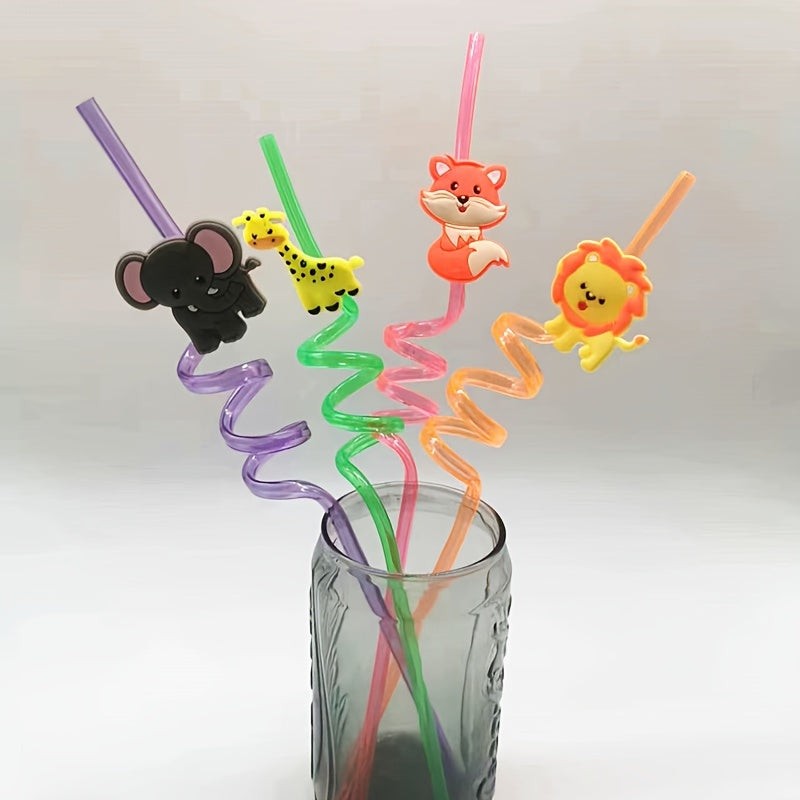 Set of 4 Plastic Zoo Animal Straws for Parties and Events