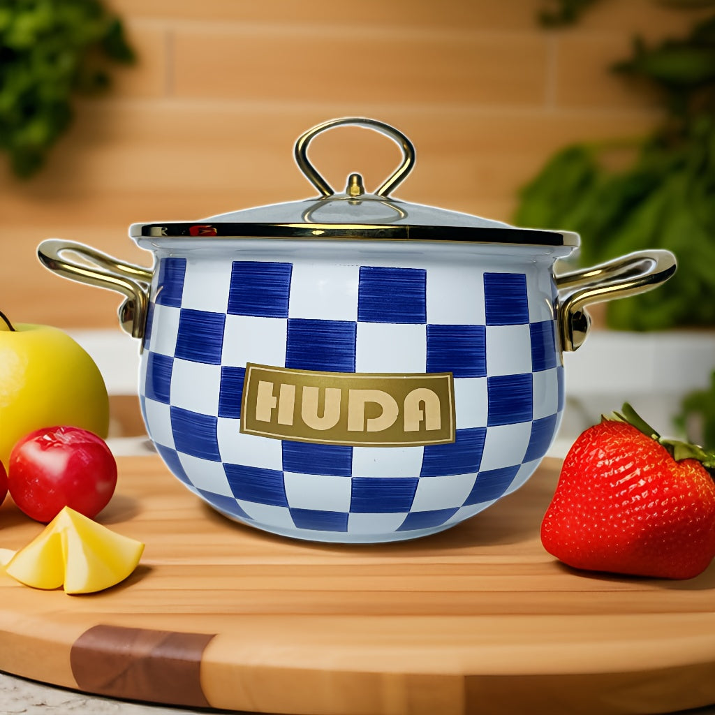 Enamel Soup and Stew Stockpot Set 2.8L Thick Grid Design Cookware