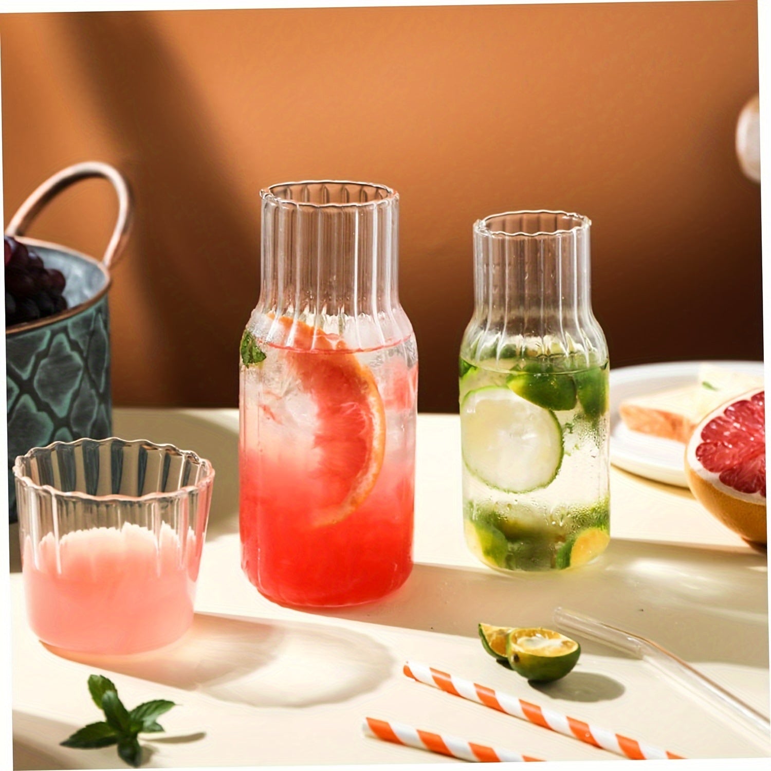 Glass Drinkware Set Includes Water Bottle Pitcher and Straws for Lemonade Tea Milk