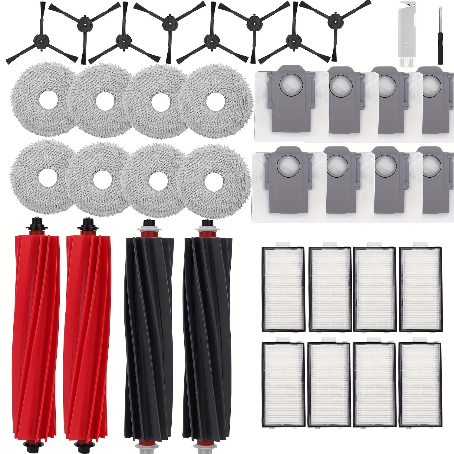38-Donali changyutgich aksessuarlar to'plami Asosiy cho'tka Yon cho'tkalar Filtrlar Mop mato qopqog'lari Chang qopqog'lari