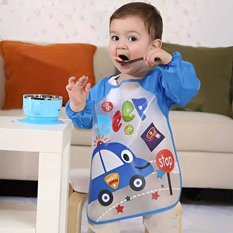 Waterproof Blue Car Bib for Kids, Easy Clean, Polyester, 0+ Years