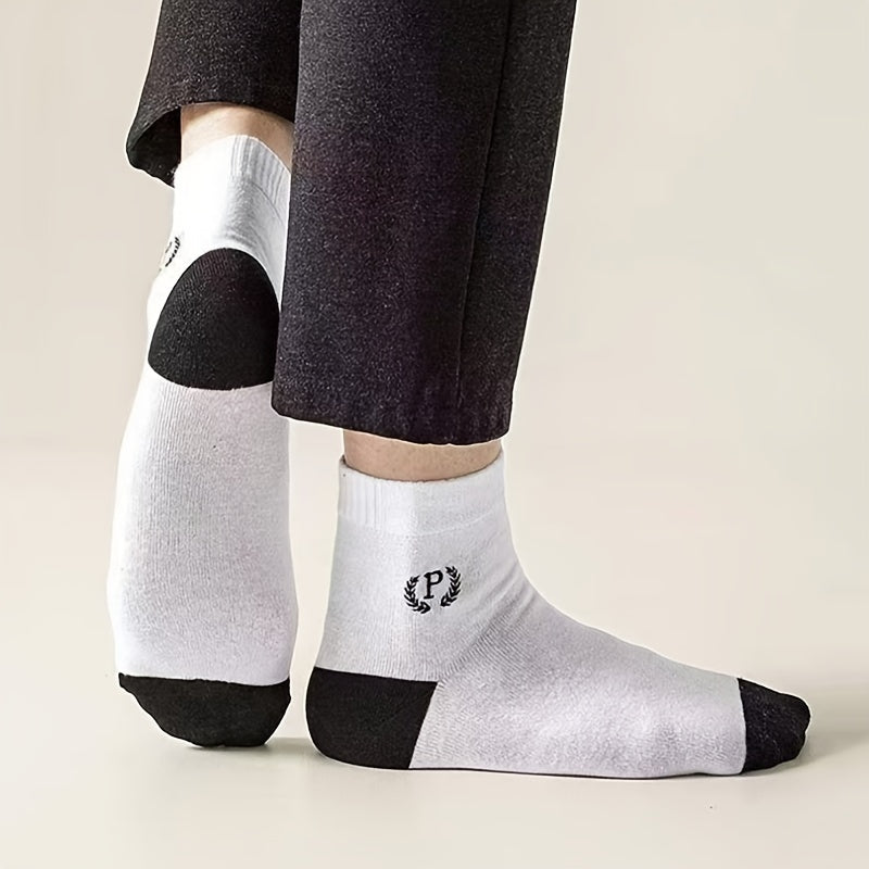 Мужские носки с алфавитным узором, 6 пар, дышащий трикотаж из полиэстера и спандекса, для всех сезонов