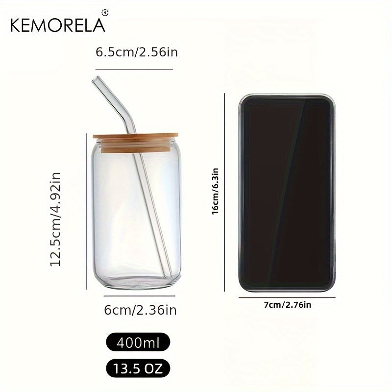 Glass Cup with Lid and Straw Bubble Tea Design 400ML 13.5 OZ