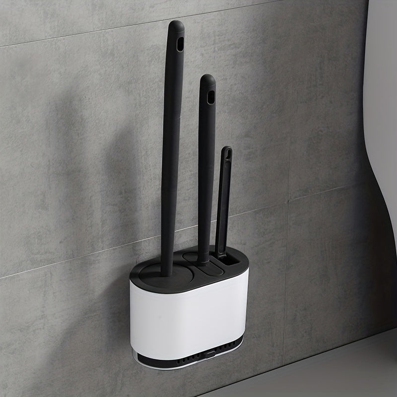 Juego de cepillo de inodoro de silicona con mango antideslizante y cerdas suaves