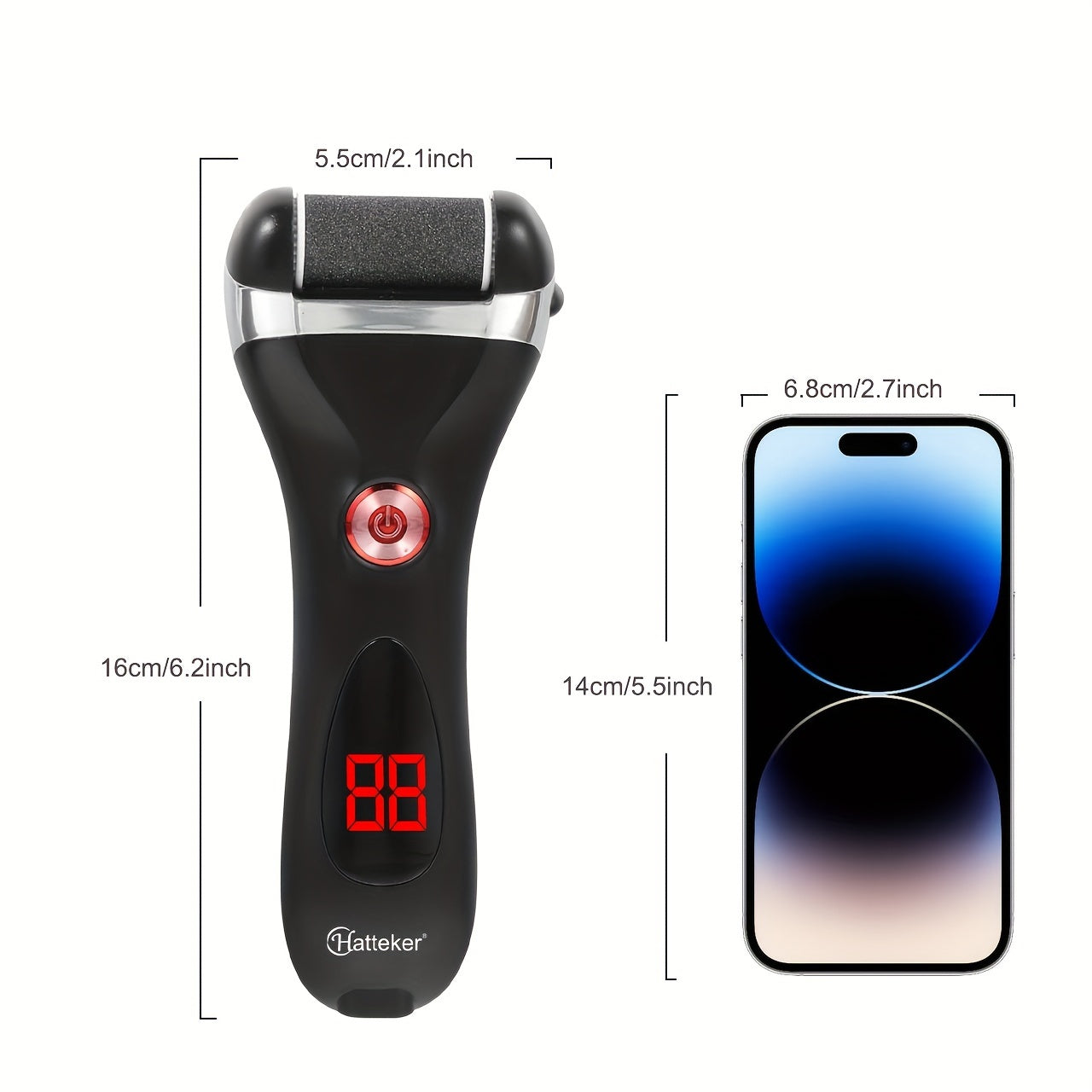 HATTEKER Elektrik oyoq kallus olib tashlagich LCD displey bilan - USB orqali zaryadlanadigan, 1200mAh batareya bilan silliq oyoqlar uchun