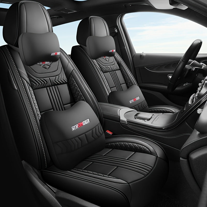 Universal PU Leather Car Seat Cover for Five-Seater Vehicles Full Coverage