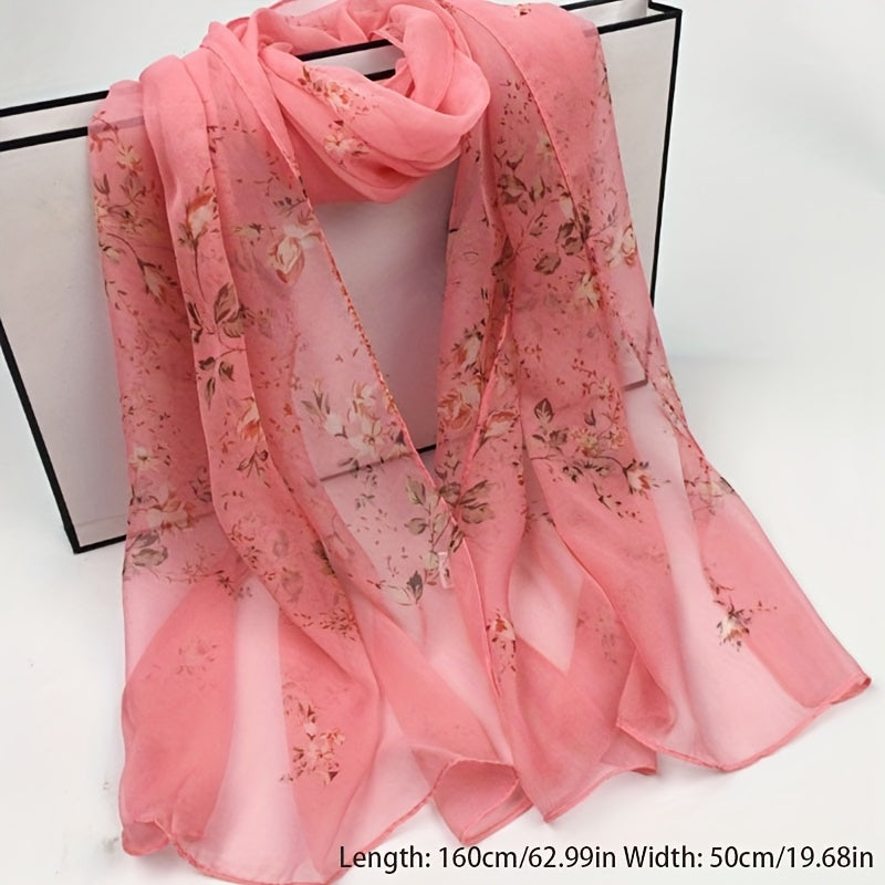 Floral Scarf for Women Lightweight Breathable Sun Protection Decorative Accessory