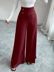 Women's Plus Size High-Waist Tummy Control Wide Leg Pants Polyester Knit Solid Color