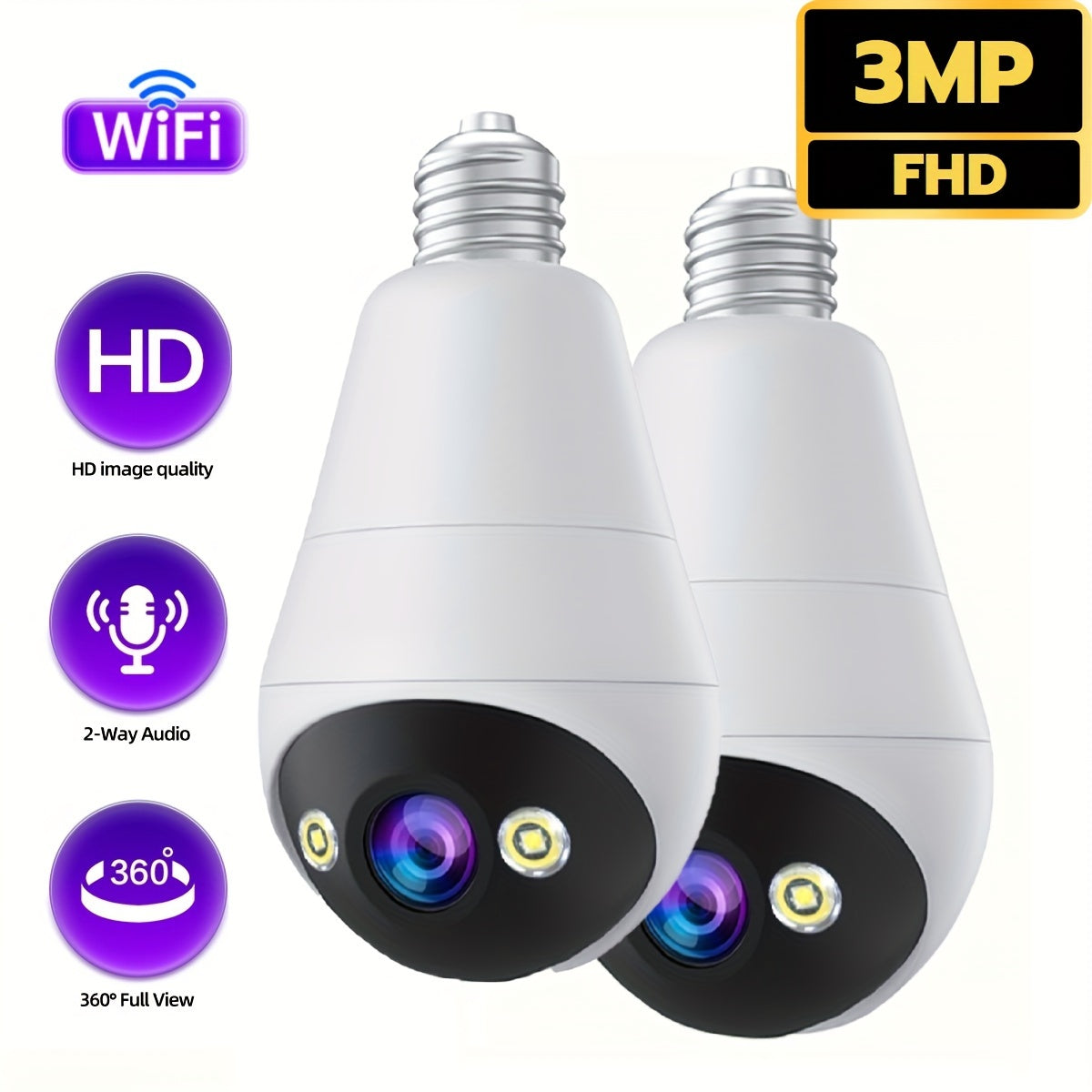 3MP Wireless Security Camera with Full Color Night Vision Two-Way Audio Motion Detection Light Bulb Design