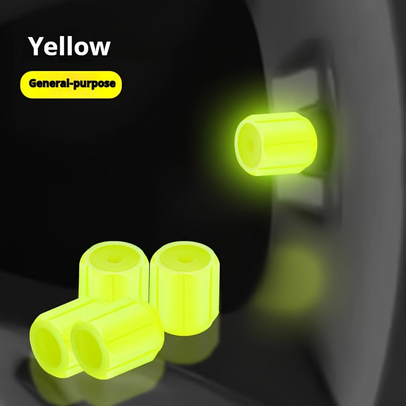 4pcs Waterfproof Glow-in-the-Dark Hexagonal Tire Valve Caps for Cars Bikes Trucks