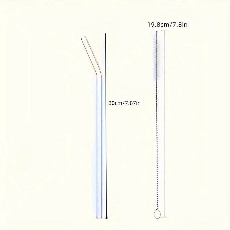 Set of 4 Borosilicate Glass Drinking Cups with Bamboo Lids and Glass Straws