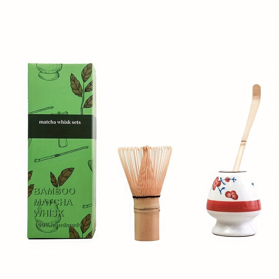 Juego de té Matcha japonés con batidor de bambú, vertedor de cerámica y cucharón