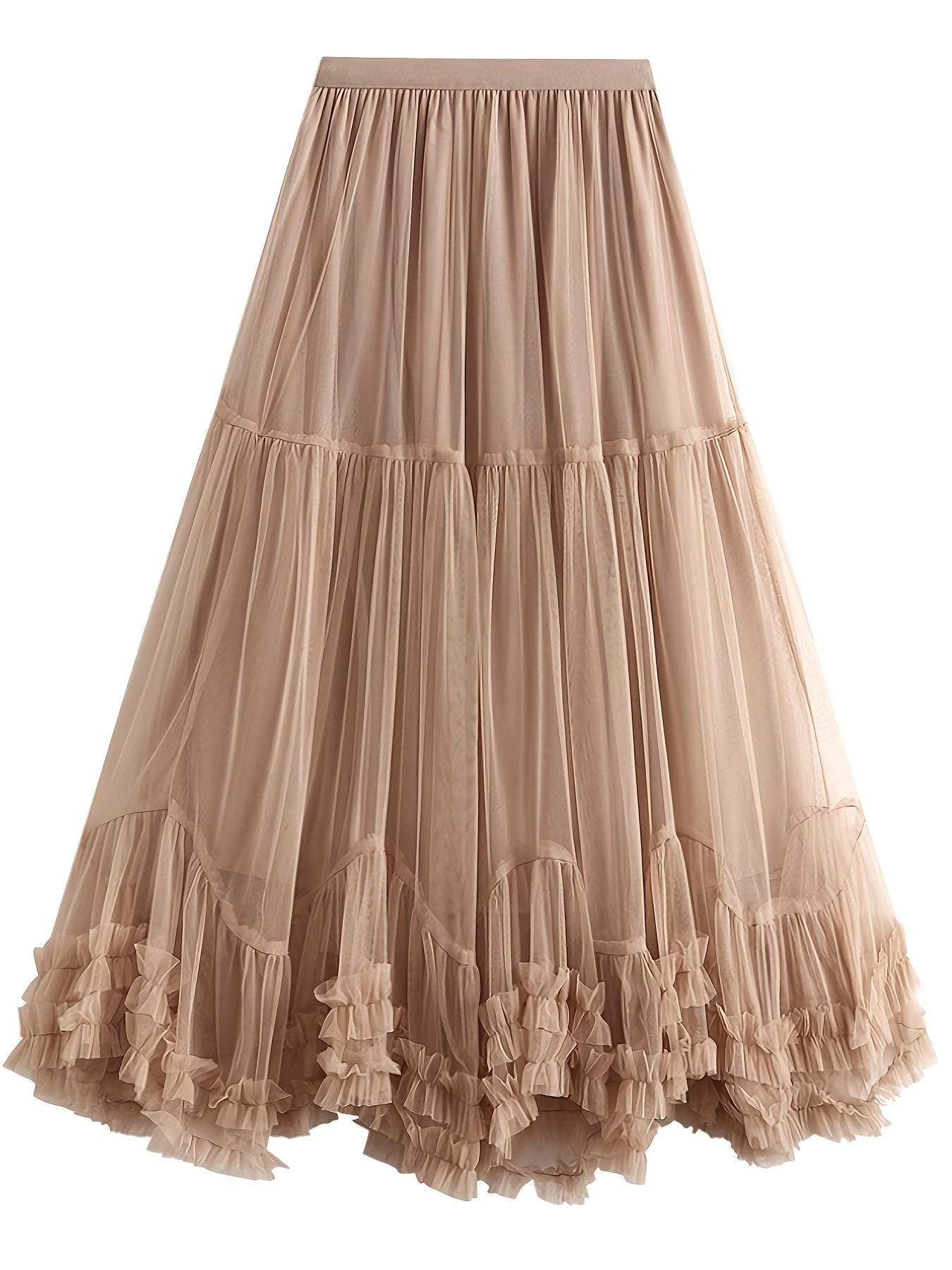 Women's High-Waisted Mesh Flared Skirt with Slimming Effect and Flowy Design